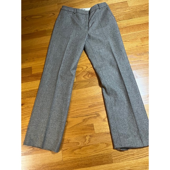 Vintage J Crew Women Brown Herringbone Wool Blend Flared Trousers Pants Size 4 - Picture 1 of 5